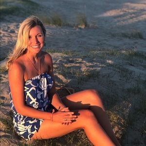 White and blue Lilly romper